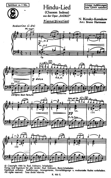 Hindu-Lied (Chanson Indoue) für Salon-Orchester Hindu-Lied (Chanson Indoue) für Salon-Orchester