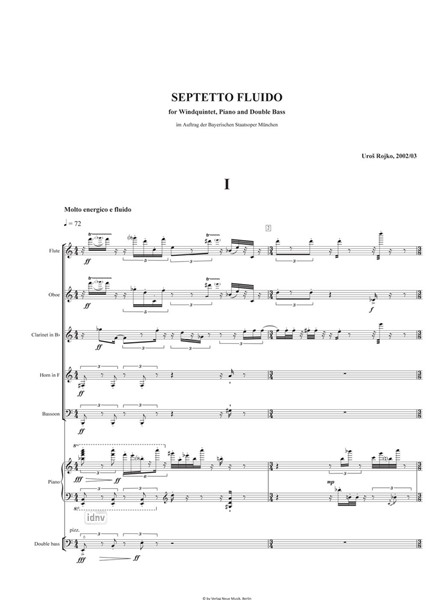 Septetto Fluido für Bläserquintett, Klavier und Kontrabass Septetto Fluido für Bläserquintett, Klavier und Kontrabass