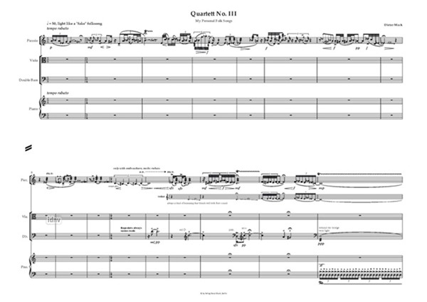 Quartett Nr. III für Piccolo (Flöte, Bassflöte), Viola, Kontrabass und Klavier (2020)