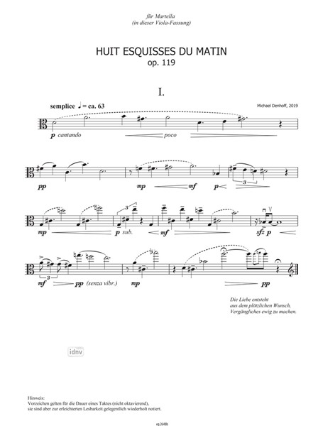 HUIT ESQUISSES DU MATIN für Viola (2019) HUIT ESQUISSES DU MATIN für Viola (2019)