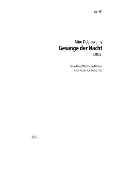 Gesänge der Nacht für Stimme und Klavier (2009)