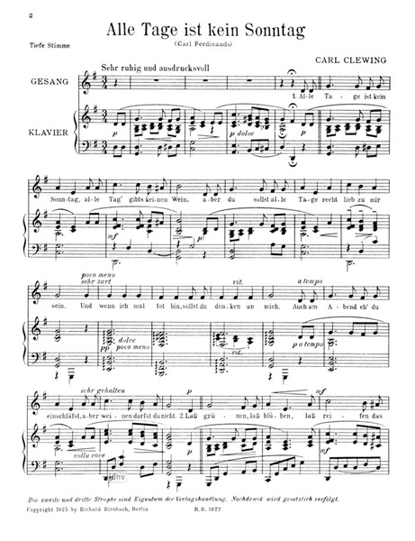 Alle Tage ist kein Sonntag für tiefe Stimme und Klavier G-Dur Alle Tage ist kein Sonntag für tiefe Stimme und Klavier G-Dur