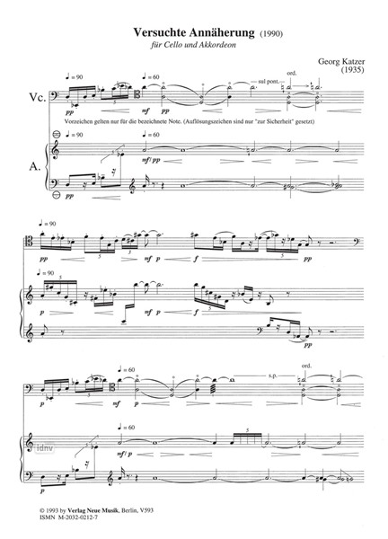 Versuchte Annäherung für Akkordeon und Cello (1990) Versuchte Annäherung für Akkordeon und Cello (1990)