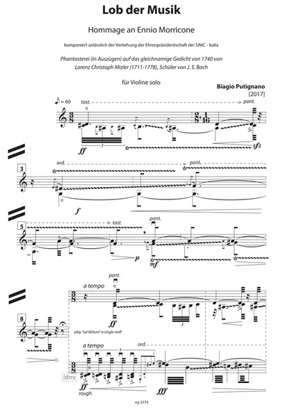Lob der Musik für Violine solo (2017) Lob der Musik für Violine solo (2017)