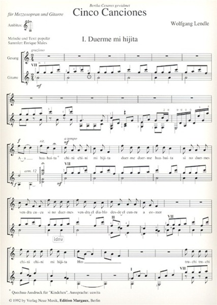 Cinco Canciones Populares Ecuatorianas für Mezzosopran und Gitarre Cinco Canciones Populares Ecuatorianas für Mezzosopran und Gitarre