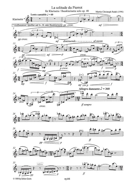 La Solitude du Pierrot für Klarinette/Bassklarinette solo op. 48 (1996)