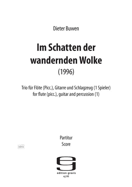 Im Schatten der wandernden Wolken für Flöte, Gitarre und Schlagzeug (1996)