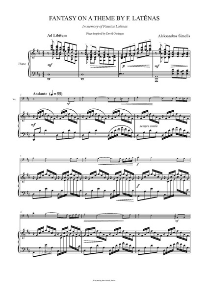 Fantasy on a Theme by F. Latènas für Violoncello und Klavier Fantasy on a Theme by F. Latènas für Violoncello und Klavier