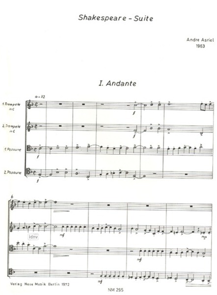 Shakespeare-Suite für 2 Trompeten und 2 Tenor-Posaunen (1963) Shakespeare-Suite für 2 Trompeten und 2 Tenor-Posaunen (1963)