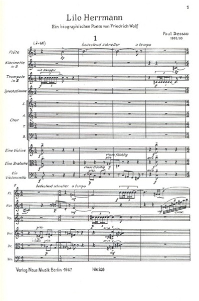 Lilo Hermann für Sprecher, gemischten Chor, Flöte, Klarinette, Trompete, Violine, Viola und Violoncello (1952/53) Lilo Hermann für Sprecher, gemischten Chor, Flöte, Klarinette, Trompete, Violine, Viola und Violoncello (1952/53)
