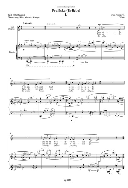 Praláska (Urliebe) Alt-Stimme und Klavier (1991)