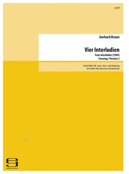 Vier Interludien/Four Interludes für Blockflöte und Schlagzeug (1994)