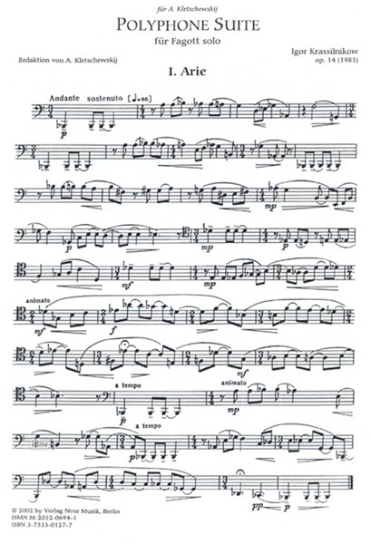 Polyphone Suite für Fagott solo op. 14 Polyphone Suite für Fagott solo op. 14
