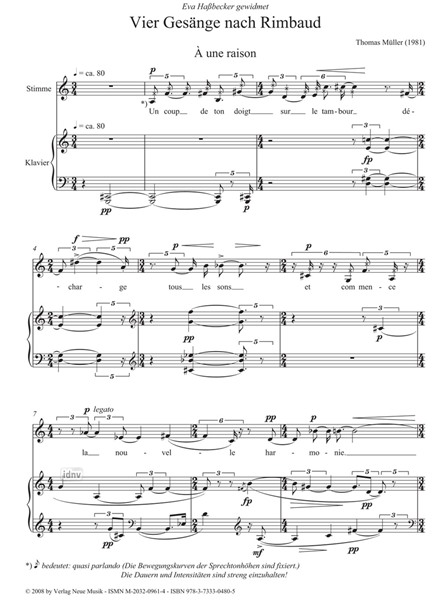 Vier Gesänge nach Arthur Rimbaud für hohen Sopran und Klavier