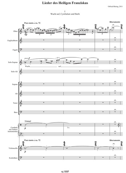 Lieder des heiligen Franziskus für Solosopran, Soloalt, kleiner gemischter Chor, Oboe, Englischhorn, Fagott und Cembalo mit Nebeninstrumenten (Triangel, Tamtam, Crotales ,Violoncello, Kontrabass) (2011) Lieder des heiligen Franziskus für Solosopran, Soloalt, kleiner gemischter Chor, Oboe, Englischhorn, Fagott und Cembalo mit Nebeninstrumenten (Triangel, Tamtam, Crotales ,Violoncello, Kontrabass) (2011)