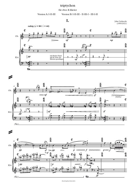 Triptychon für Oboe und Klavier (2021)