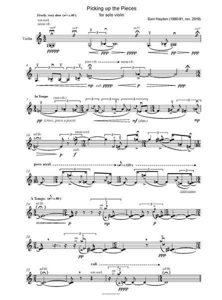 Picking up the Pieces für Violine solo (1990-91, rev. 2019)