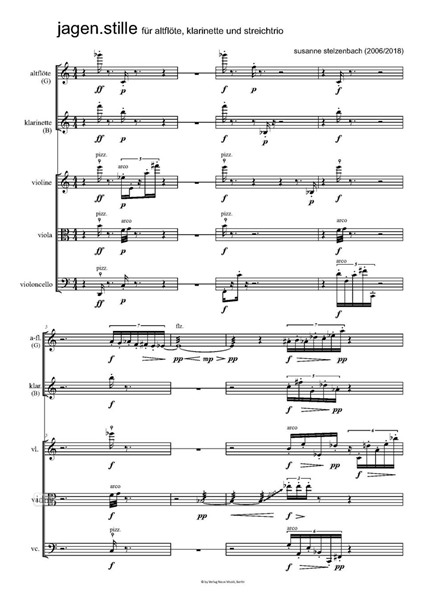 jagen.stille für Altflöte, Klarinette und Streichtrio (2006) jagen.stille für Altflöte, Klarinette und Streichtrio (2006)