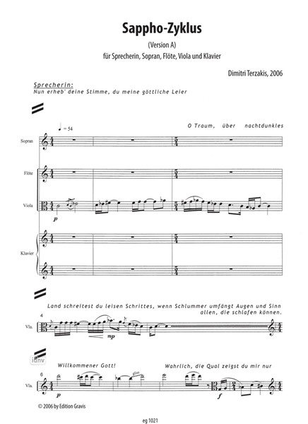 Sappho-Zyklus für Sprecherin, Sopran, Flöte, Viola und Klavier (2006) Sappho-Zyklus für Sprecherin, Sopran, Flöte, Viola und Klavier (2006)