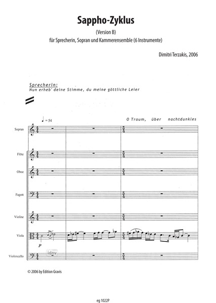 Sappho-Zyklus für Sprecherin, Sopran und Kammerensemble (2006) Sappho-Zyklus für Sprecherin, Sopran und Kammerensemble (2006)