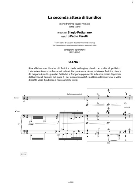 La seconda attesa di Euridice für Sopran und Klavier (2013/14) La seconda attesa di Euridice für Sopran und Klavier (2013/14)