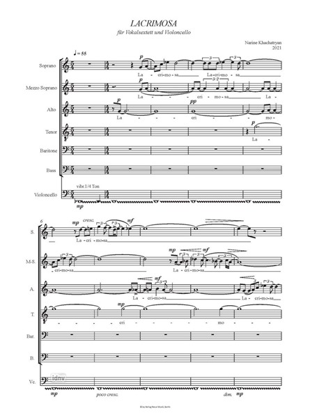 Lacrimosa für Vokalsextett und Violoncello (2021) Lacrimosa für Vokalsextett und Violoncello (2021)