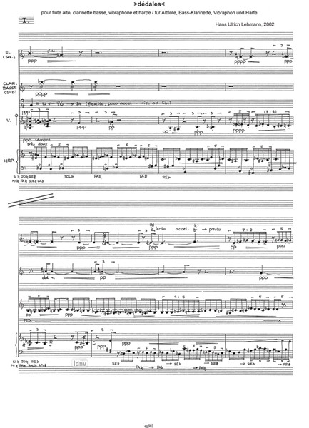 >dédales< für Altflöte, Bassklarinette, Vibraphon und Harfe (2002)