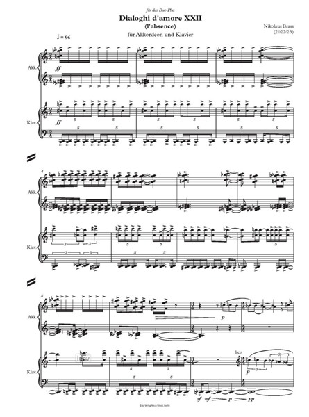 Dialoghi d'amore XXII für Akkordeon und Klavier (2022/23) Dialoghi d'amore XXII für Akkordeon und Klavier (2022/23)
