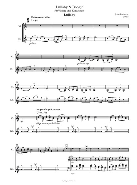 Lullaby & Boogie für Violine und Kontrabass (2021)