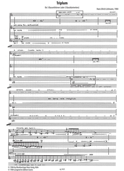 Triplum für 3 Bassetthörner (oder 3 Bassklarinetten) (1984) Triplum für 3 Bassetthörner (oder 3 Bassklarinetten) (1984)