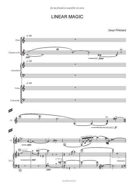 Linear Magic für Flöte, Klarinette in B, Akkordeon, Violine und Violoncello (2022) Linear Magic für Flöte, Klarinette in B, Akkordeon, Violine und Violoncello (2022)