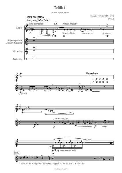 Tefillot für Gitarre, 1 Schlagzeuger und Zuspielung (2022) Tefillot für Gitarre, 1 Schlagzeuger und Zuspielung (2022)