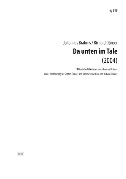 Da unten im Tale für Sopran (Tenor) und Kammerensemble