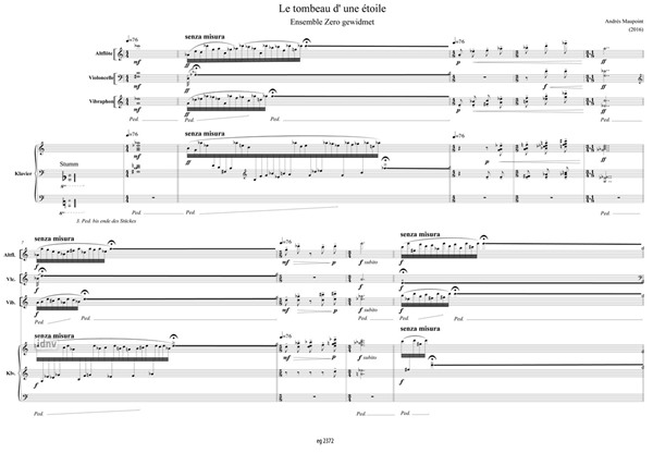 Le tombeau d'une étoile für Altflöte, Violoncello, Vibraphon und Klavier (2016) Le tombeau d'une étoile für Altflöte, Violoncello, Vibraphon und Klavier (2016)