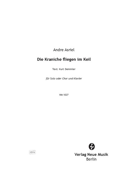 Die Kraniche fliegen im Keil für Solo oder Chor und Klavier