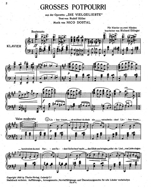 Die Vielgeliebte - großes Potpourri für Klavier Die Vielgeliebte - großes Potpourri für Klavier