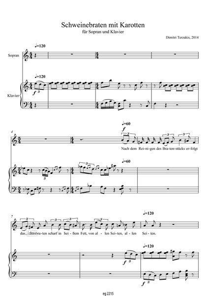 Schweinebraten mit Karotten für Sopran und Klavier (2014) Schweinebraten mit Karotten für Sopran und Klavier (2014)