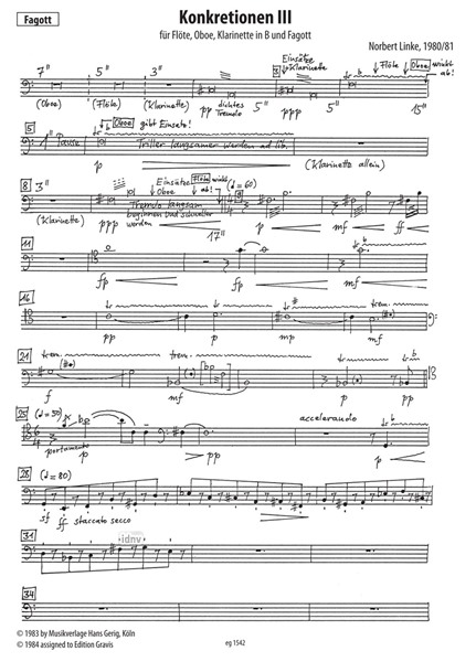Konkretionen III für Flöte, Oboe, Klarinette und Fagott (1980/81) Konkretionen III für Flöte, Oboe, Klarinette und Fagott (1980/81)