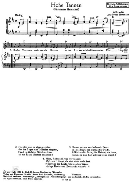 Hohe Tannen / Westfalenlied für Klavier Hohe Tannen / Westfalenlied für Klavier