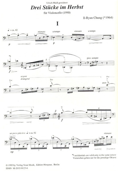 Drei Stücke im Herbst für Violoncello solo (1990)