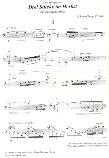 Drei Stücke im Herbst für Violoncello solo (1990) Drei Stücke im Herbst für Violoncello solo (1990)