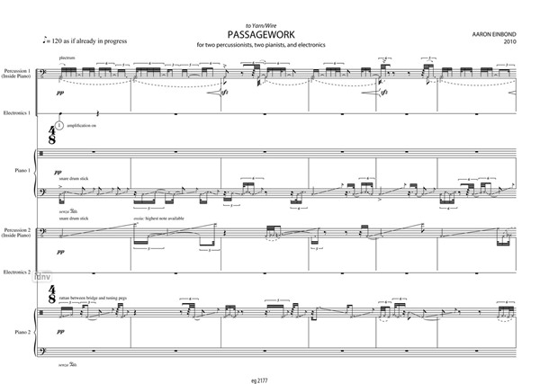 Passagework für zwei Pianisten, zwei Schlagzeuger und Live-Elektronik (2010) Passagework für zwei Pianisten, zwei Schlagzeuger und Live-Elektronik (2010)