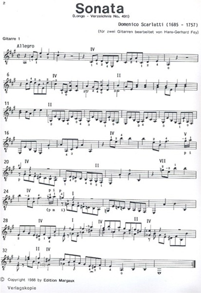 Sonata A-Dur für 2 Gitarren L. 491