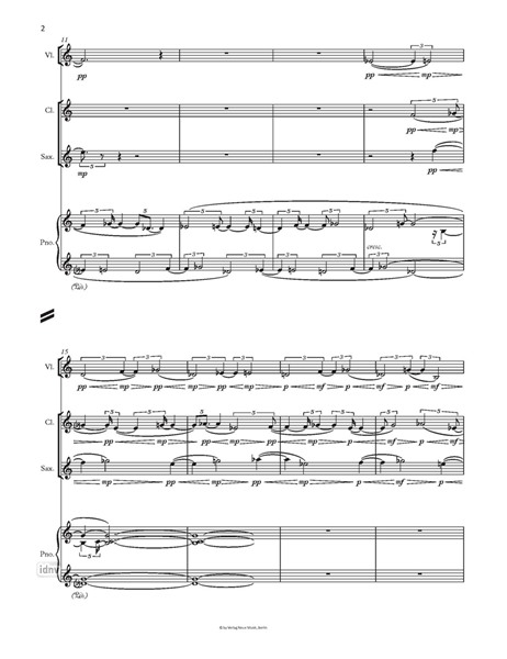 Klanggitter - Stimmen - Epilog für Violine, Klarinette in B, Tenorsaxophon und Klavier (1998)