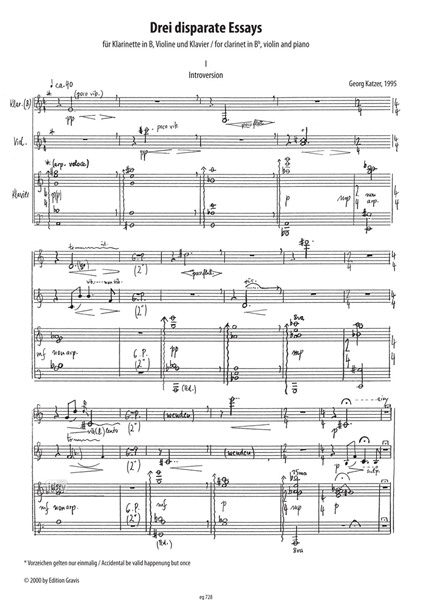 Drei disparate Essays für Klarinette, Violine und Klavier (1995) Drei disparate Essays für Klarinette, Violine und Klavier (1995)