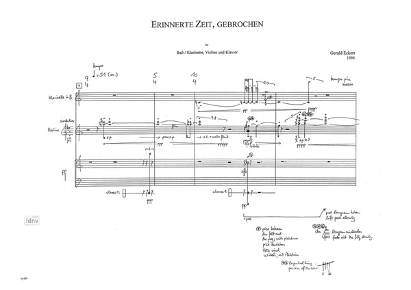 Erinnerte Zeit, gebrochen für Klarinette(Bassklarinette), Violine und Klavier (1996) Erinnerte Zeit, gebrochen für Klarinette(Bassklarinette), Violine und Klavier (1996)