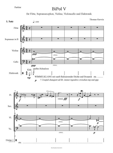 BiPol V für Flöte, Sopransaxophon, Violine, Violoncello und Elektronik (2022) BiPol V für Flöte, Sopransaxophon, Violine, Violoncello und Elektronik (2022)