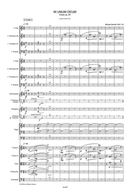 In unum Deum für Sopran, Bariton, gemischten Chor, Orgel und kleines Orchester op. 93 (2001/03) In unum Deum für Sopran, Bariton, gemischten Chor, Orgel und kleines Orchester op. 93 (2001/03)