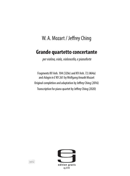 Grande quartetto concertante in A major für Klavier, Violine, Viola und Violoncello (2017)