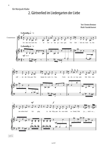 Drei Lieder nach Gedichten von Clemens Brentano für Countertenor und Klavier (2021)